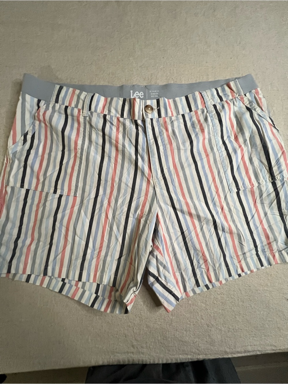 Lee Men’s Striped Cotton Blend Shorts in White, Blue & Red